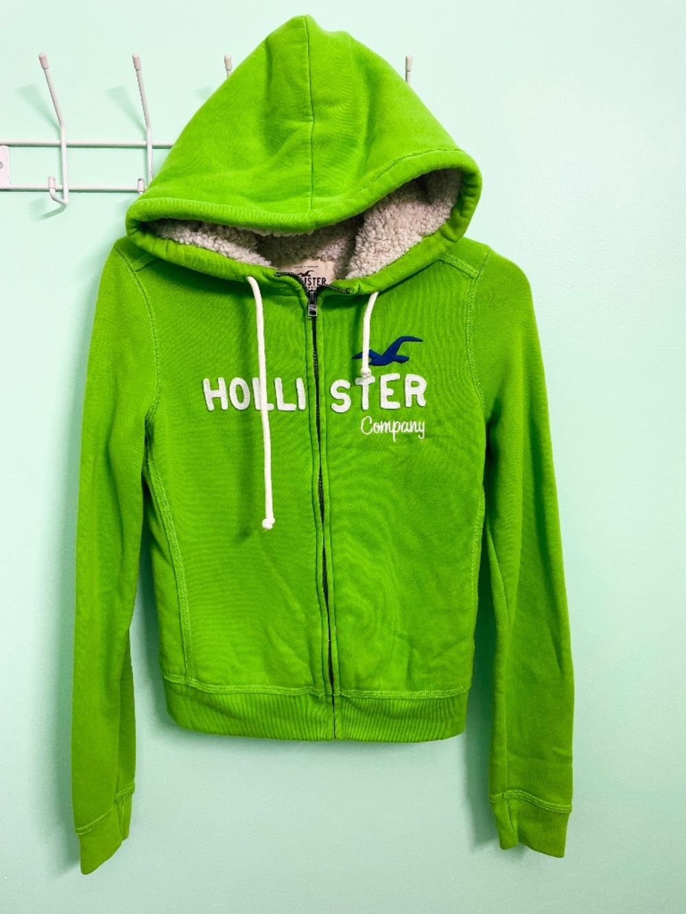 Vintage Hollister Lime Green Sherpa Lined Full Zip Hoodie Size Small